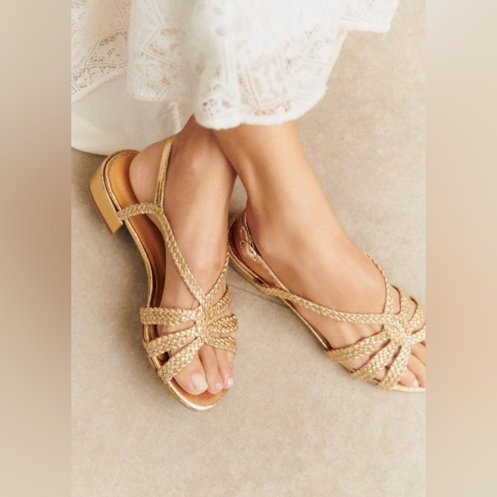 Sézane Rosa Low Sandals in Smooth Braided Gold FR 37 / US 6